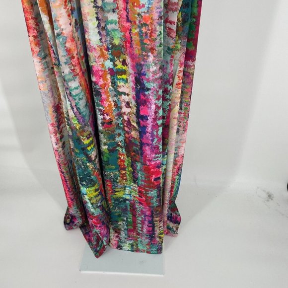 Nicole Miller NWT 1X Watercolor Abstract Print Satin Charmeuse Slip Maxi Dress - Picture 7 of 16